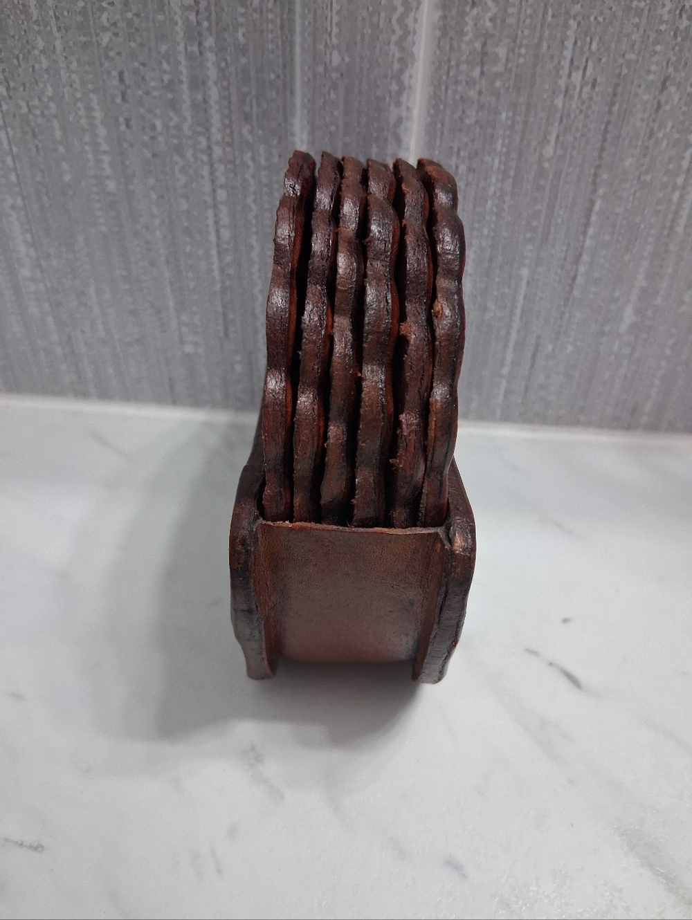 Vintage Hand-tooled Leather Coasters From Peru Artisan Handmade Set Of Six - Picture 7 of 10